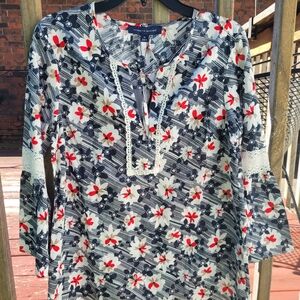 BRAND NEW TOMMY HILFIGER Relaxed Blue and Red Tunic Blouse